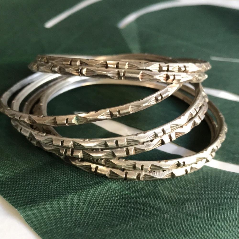 7 Silver tribal style Tuareg etched bangles